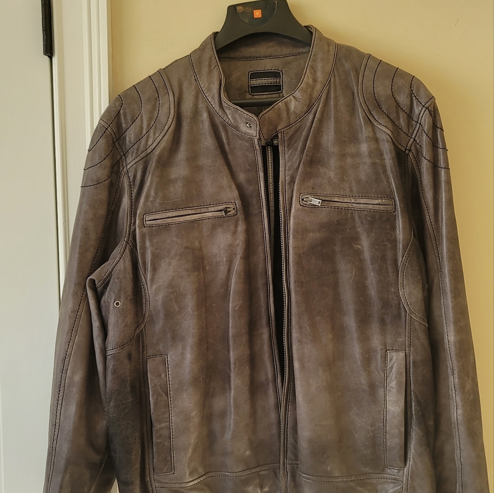 NWOT Wilson's Gray Black Distressed Genuine Leather Jacket Coat Size XXL